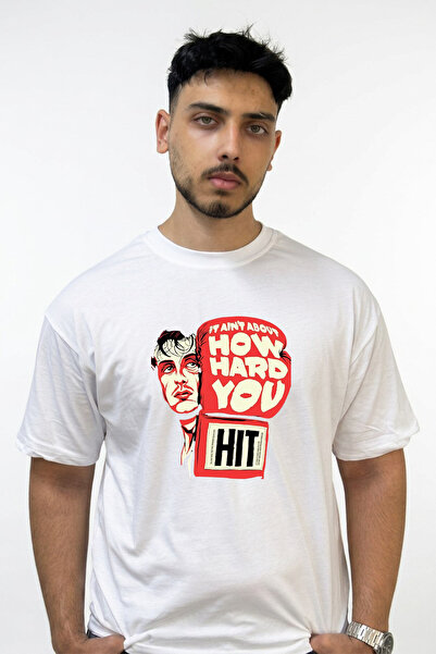 Anetos Rocky Balboa Design Printed Oversize White T-Shirt