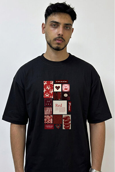 Anetos Lana Del Rey Cherry Design Printed Oversize Black T-Shirt