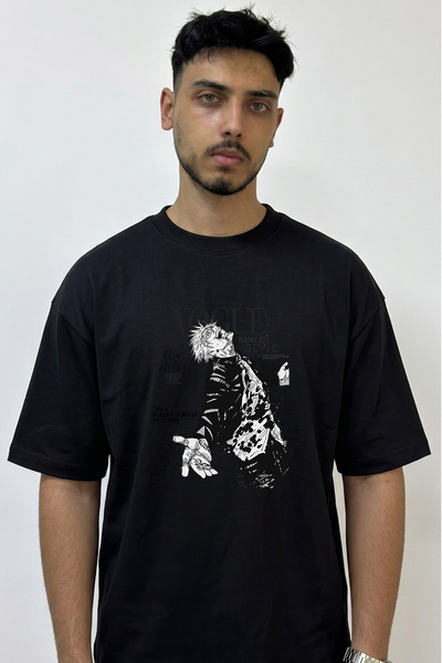 Anetos Gojo Satoru_8 Design Printed Oversize Black T-Shirt