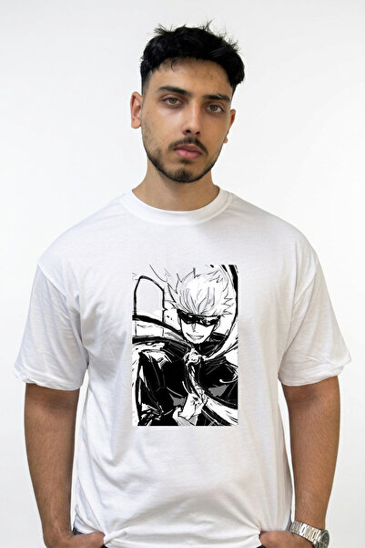 Anetos Gojo Satoru_9 Design Printed Oversize White T-Shirt