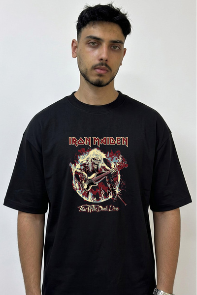 Anetos Iron Maiden Eddie Design Printed Oversize Black T-Shirt