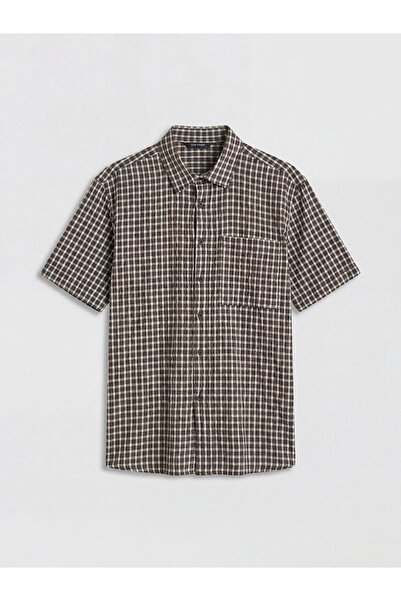 LC Waikiki Kahverengi Regular Fit Ekose Erkek Armürlü Gömlek