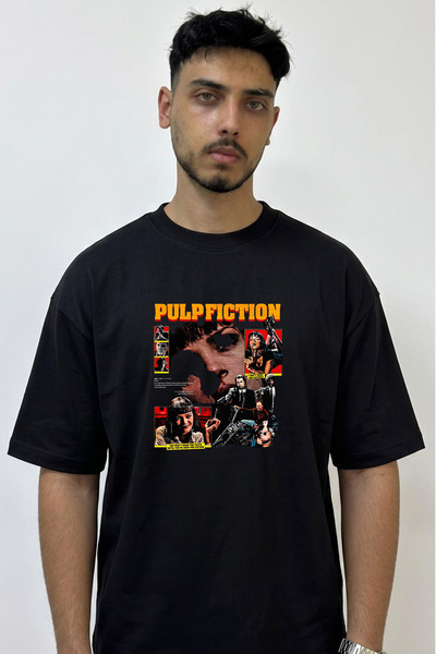 Anetos Pulp Fiction Design Printed Oversize Black T-Shirt