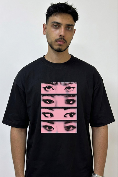 Anetos Μαύρο μπλουζάκι με σχέδιο Pop Art Eyes, με στάμπα και μεγάλο μέγεθος