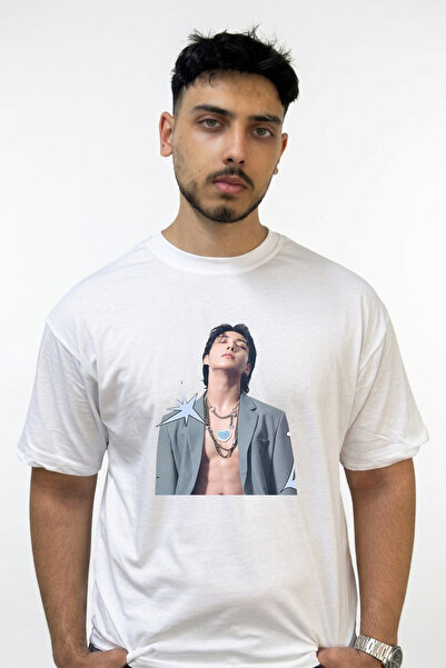 Anetos K Pop Men's Design Printed Oversize White T-Shirt