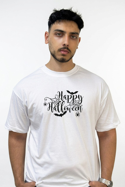 Anetos Λευκό μπλουζάκι με σχέδιο Happy Halloween, με στάμπα και σε μεγάλο μέγ...