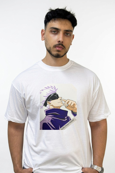 Anetos Gojo Satoru_33 Design Printed Oversize White T-Shirt