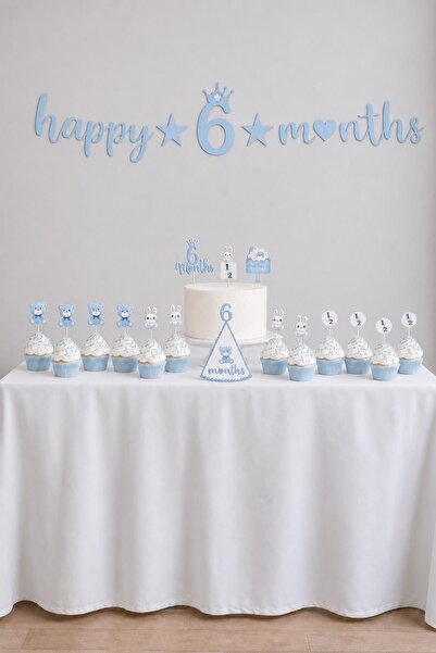 Patladı Gitti 6 Ay Temalı Erkek Bebek Parti Seti – Happy 6 Months Banner, Pas...