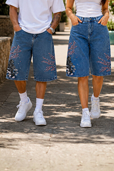 GRİİ WEAR Unisex Sakura Street Denim Capri