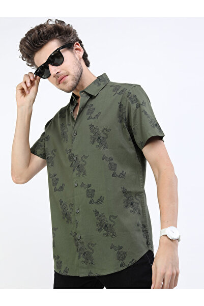Ketch By Styli Graphic Print Slim Fit Casual Shirt