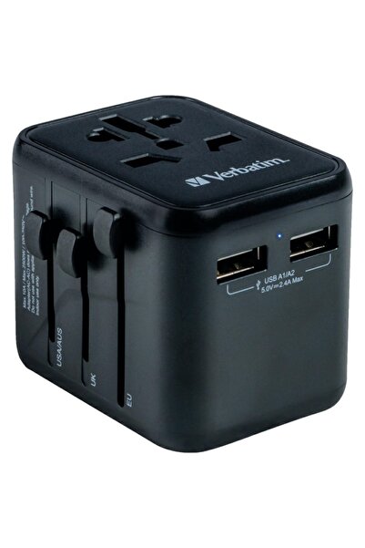 Verbatim UTA-01 Παγκόσμιος Αντάπτορας Ταξιδίου με 2x USB-A, 12W, Μαύρο
