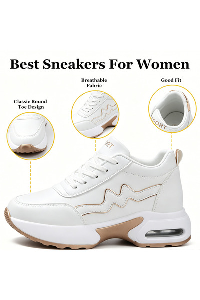 SOSENFER Women's walking shoes, comfortable, leather, and height-increasing