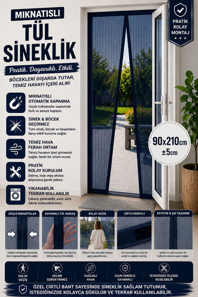 nextbuy 90x210cm Manyetik Mıknatıslı Sineklik Kapı Tülü Sinekliği Balkon Bahç...
