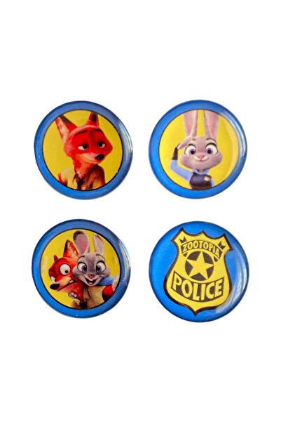 Yaya Dizayn Zootopia Temalı 4'lü Parlak Baskılı Rozet Seti