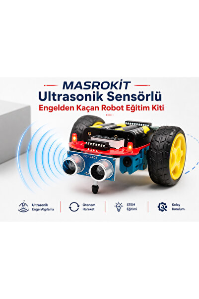 MASROKİT U2L-7718 Ultrasonik Sensörlü Engelden Kaçan Robot Eğitim Kiti (Metal...