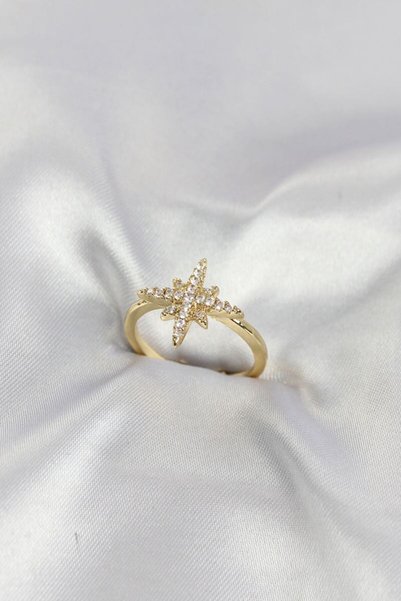 naque Brass Gold Color Pole Star Model Zircon Stone Women's Ring Tj-Byk4199