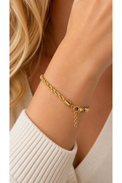 Miore takı Gold Color Twist Chain Women's Adjustable Stainless Steel Stylish ...