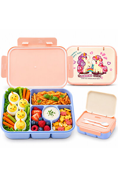 Pomefar 5-Compartment Lunch Box, Divided Bento Box with Lid, BPA-Free Leakpro...