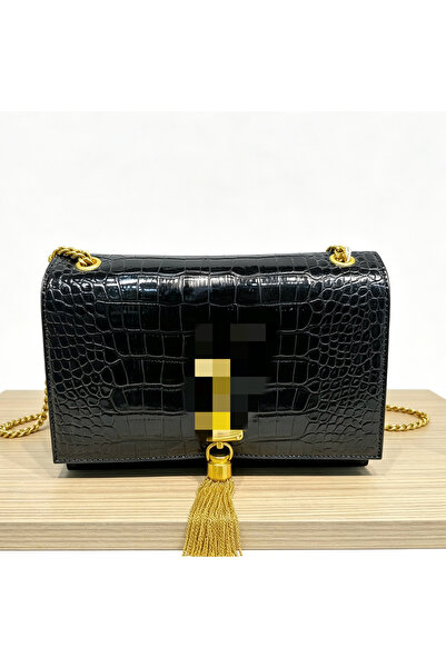Bleco Glossy Embossed Chain Crossbody Flap Bag