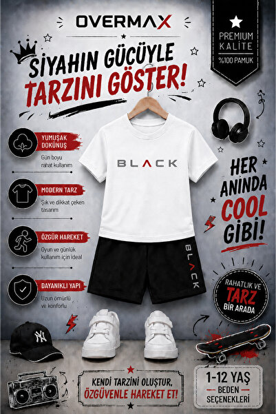 OVERMAX Black Printed Children's Set – T-Shirt & Shorts 2-Piece Combination |...