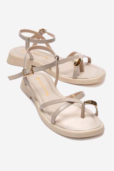 CCWAY AYAKKABI Women's Sandals with Crossed Straps between the Toes Beige Yanki̇