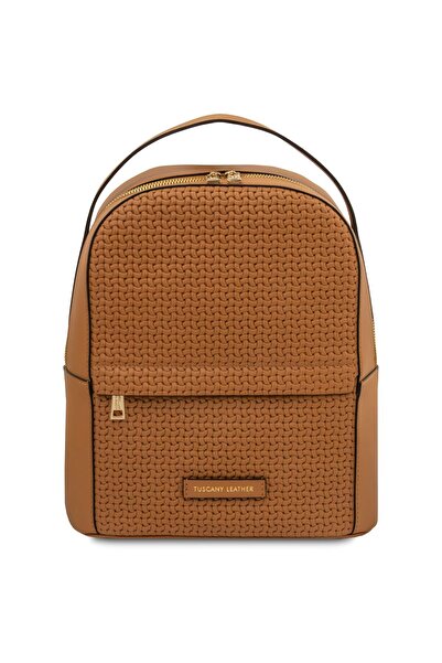 tuscany Leather Rucsac de damă din piele, model împletit - TL142576 - Cognac