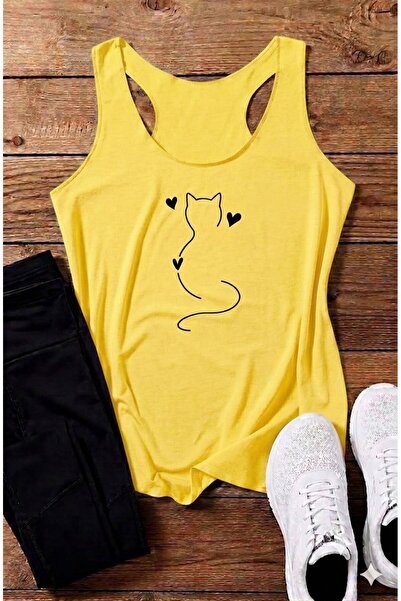 BW Bravely Wear Hearted Cat Printed Women's (Swimmer) Model Strappy T-Shirt