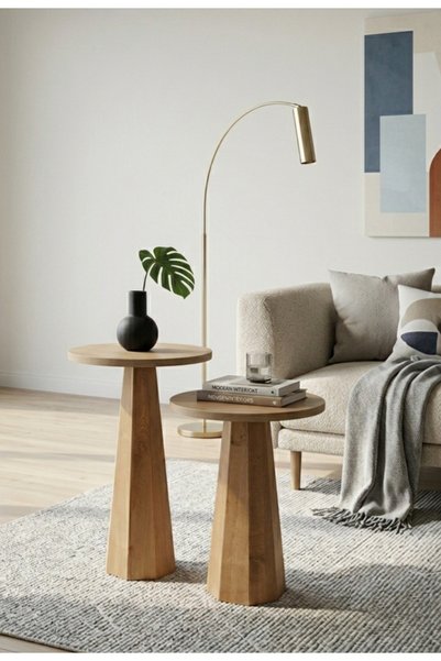 kuppdesign Lilyum Mantar Sehpa Naturel Meşe İkili Set (47-57 Cm)