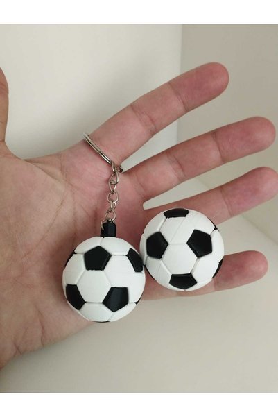 3D Layshop Set of 2 3D Soccer Ball Keychains and Table Ornaments - Black and White Sports Fan Gift (4.2 cm)