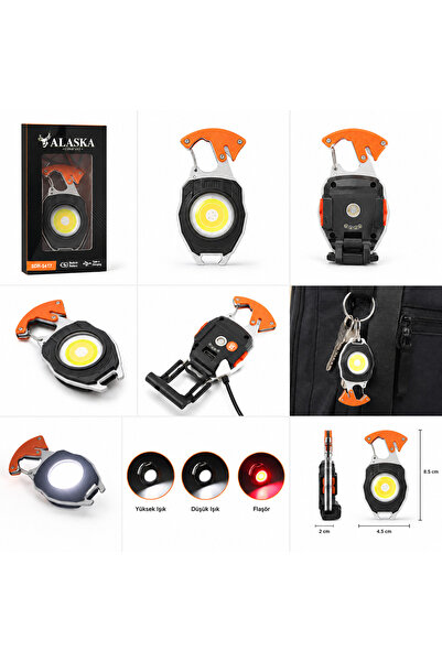 Alaska SDR-5417 Şarjlı COB LED Anahtarlık Feneri – Type-C Şarjlı, Mıknatıslı,...