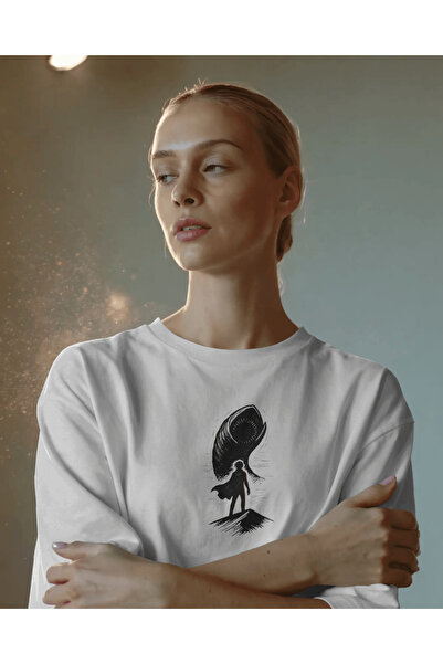 buzagi tasarım ürünleri Dune Unisex White Oversize T-Shirt