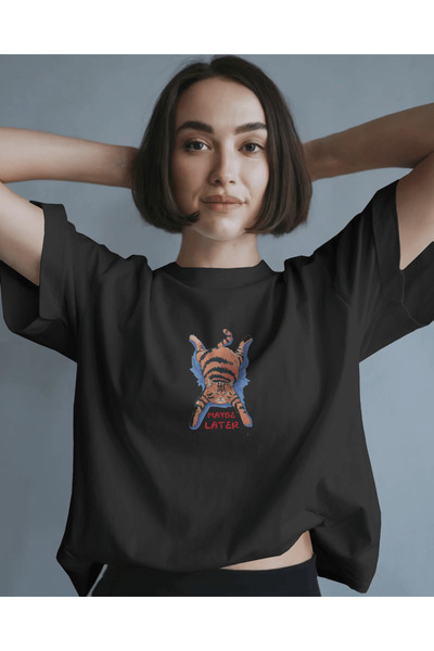 buzagi tasarım ürünleri Maybe Later Unisex Black Oversize T-Shirt