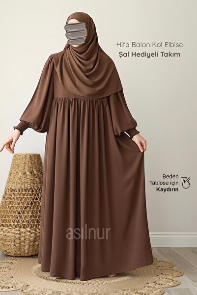 ASİLNUR Hifa Balloon Sleeve Dress Shawl Gift Set Camel