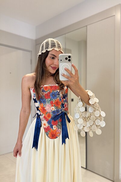 Gizem Ecemiş Flower Vintage Çiçek Baskılı Korse Büstiyer