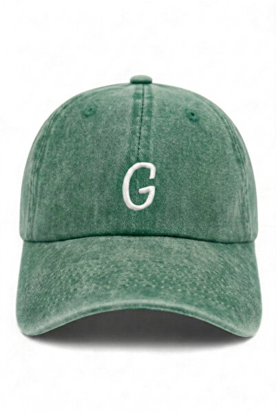 ŞapkaMania Light Green Embroidered Washable Vintage Unisex Hat with Letter g