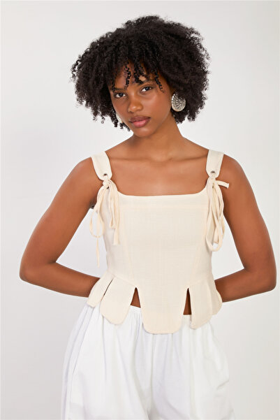 BARRELS AND OIL Women's Shoulder-Strap Detailed Blouse - Natural