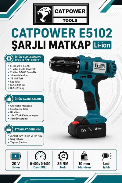 Cat Power Catpower E5102 Şarjlı Matkap