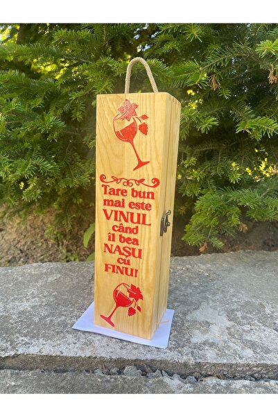 Arka9 Cutie din lemn pentru sticlă de vin – Cadoul ideal pentru nașu'
