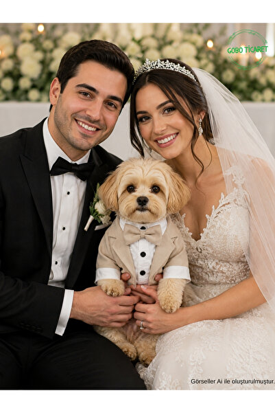 Gobo Goboticaret Sütlü Kahve Kedi ve Köpek Takım Elbisesi Siyah Papyonlu Smok...