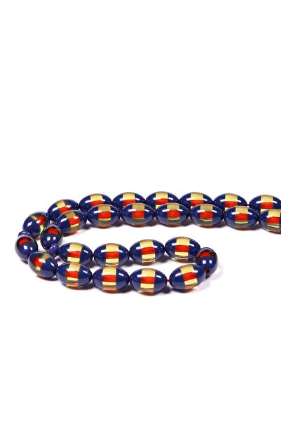 TESBİHKENTİ Vermilion Powder Amber Prayer Beads in Wooden Box