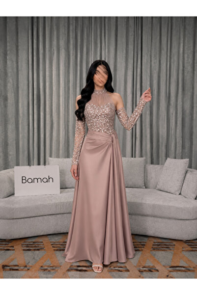 Bamah فستان سهرة فاخر باللون الوردي اللحمي (Nude/Rose Gold) يجمع بين الفخامة ...