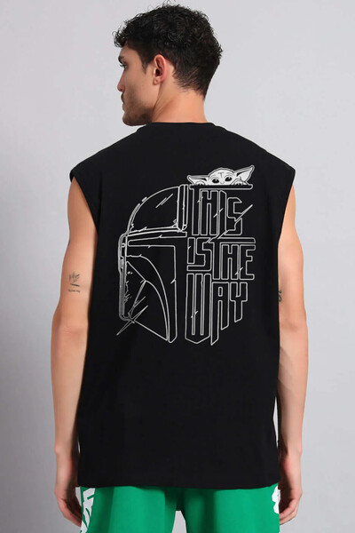 ROCKANDROLL Tricou oversize negru cu imprimeu Yoda pe spate și mâneci decupat...