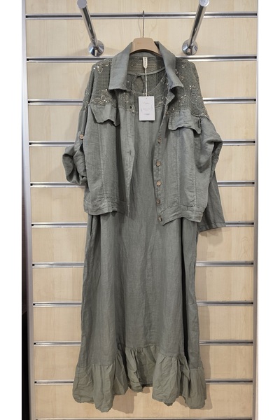 Park Moda Italian Linen Dress with Jacket and Sequin Detail