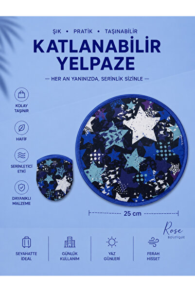 RoseCo00 Katlanabilir Kolay Taşınabilir Yuvarlak Yelpaze 25CM