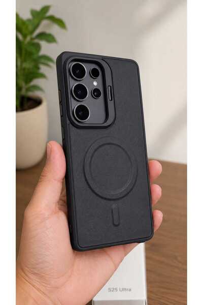 Case SAMSUNG S25 ULTRA Siyah Deri Standlı Kılıf