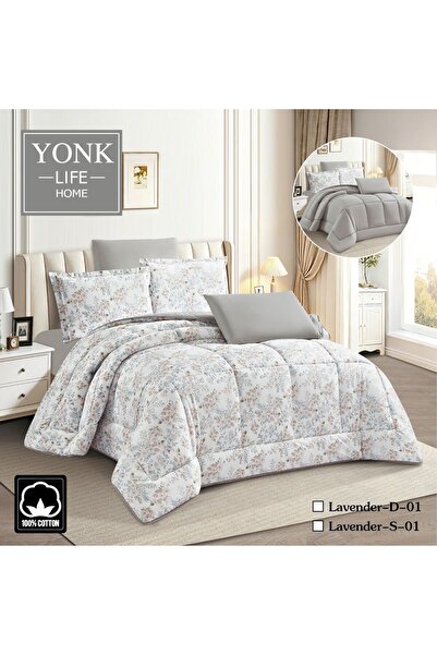 YONK Lavender Napren 100% Cotton Double-Sided 6-Piece Comforter - Natural Sof...