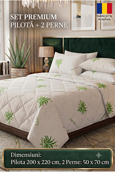 NufJoy Set Pilota matlasata pat dublu 200x220 cm + 2 perne 50x70 cm , Hipoale...