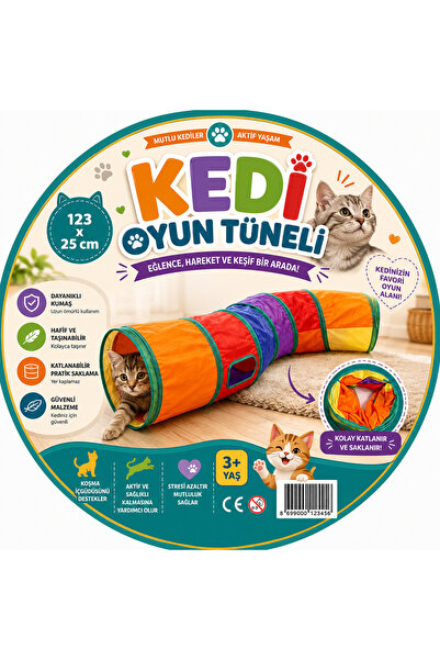 Ufak Tefek Şeyler Curved S-Shaped Cat Play Tunnel 123 cm Foldable Rustling Ra...