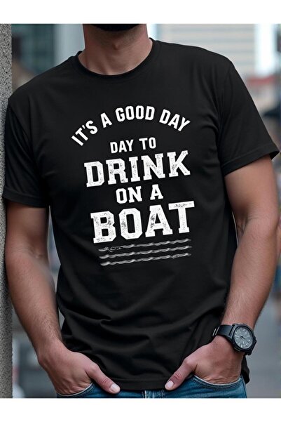1001moda تي شيرت رجالي كاجوال بطبعة "Drink on a Boat" |   قميص ناعم برقبة دائ...