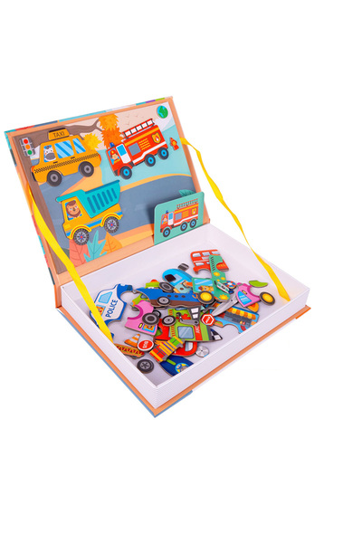 MalPlay Carte magnetică - Puzzle magnetic cu vehicule - 66 de piese